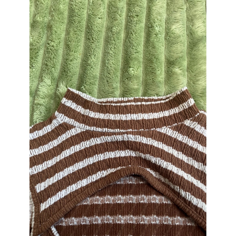 Urban Rose Brown White Striped Smocked Cutout Mock Neck Bodysuit Small 10891 - Picture 12 of 16